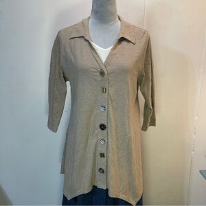 #0242 Soft Surroundings Tan Asymmetrical Variety Button Down Shirt-M
